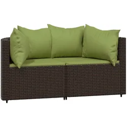 vidaXL Garten-Ecksofas mit Kissen 2 Stk. Braun Poly Rattan