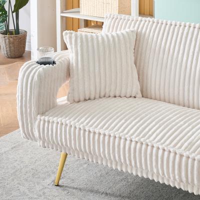 Straight-Row Corduroy Sofa With Throw Pillows, Featuring A Minimalist Style