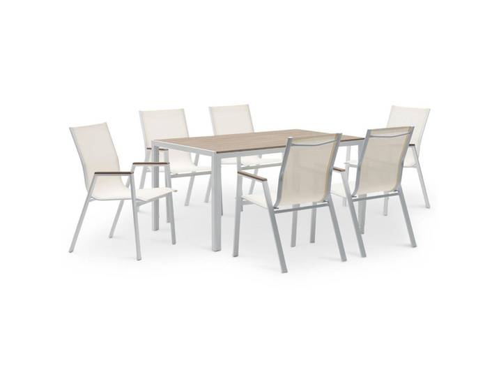 Idimex Gartenmöbel SET Mondello 7er Set beige, weiß, Beige, Metall, Mode, Rechteckig,rechteckig, Gartenmöbel, Gartengarnituren, Gartenmöbel-Sets