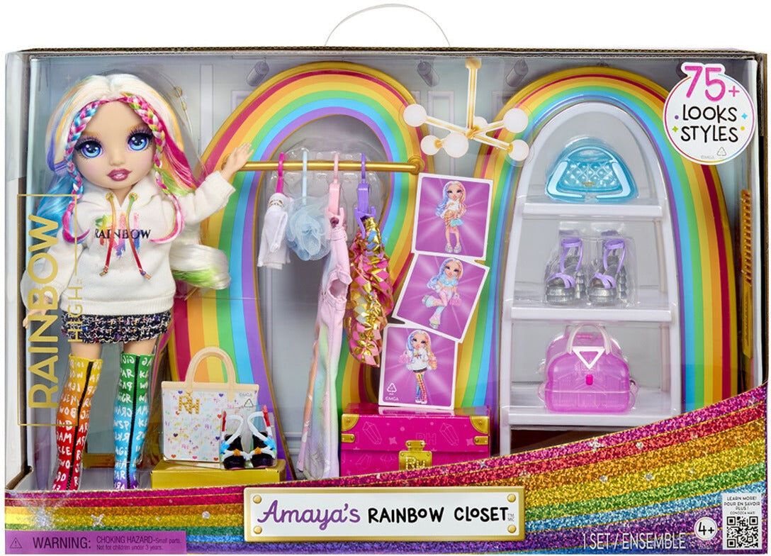 MGA Entertainment Rainbow High Amaya's Rainbow Closet Playset with Exclusive Doll for Kids - Includes Fashion Doll and Closet with Accessories