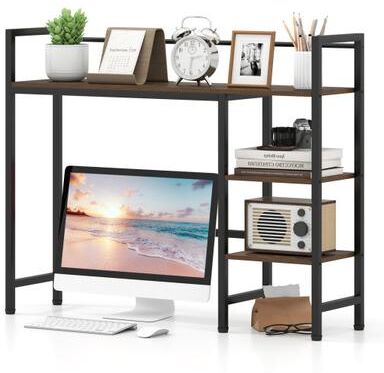 "Costway Desktop Bookshelf 38.5"" W with Storage Display Rack for Home Office-Rustic Brown"