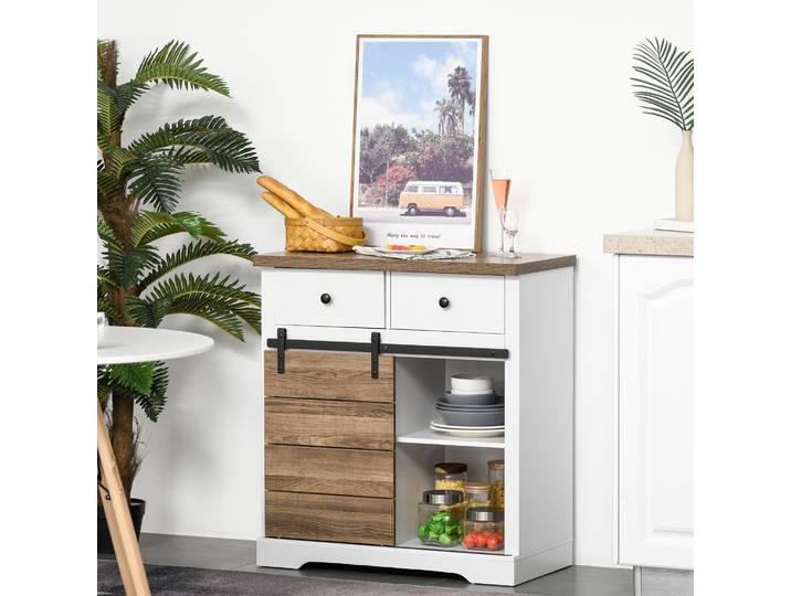 HOMCOM Buffet Rustique Bois Métal avec Tiroirs et Porte-Bouteilles