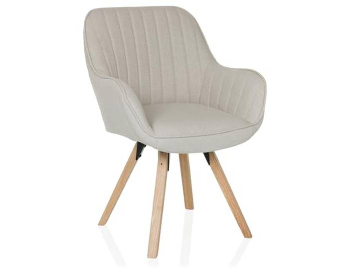 hjh LIVING Chaise de Salle à Manger pivotante Scandi Soft Chaise rembourrée avec accoudoirs\, Pieds en hêtre\, confortablement rembourrée\, Tissu crème