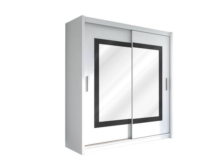 Masseno Schiebetürenschrank KENNEN 203/215/61cm 2-türig mit Spiegel Weiß
