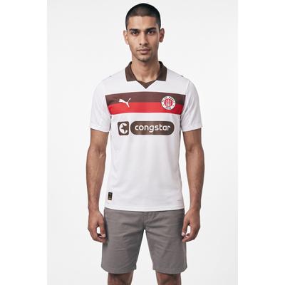 Poloshirt PUMA "FCSP AWAY JERSEY", Herren, Gr. XXL, weiß (puma weiß, espresso braun), Web, Obermaterial: 100% Polyester, gestreift, regular fit normal, Shirts, Regular Fit, mit normalem Kragen, DryCELL Technologie, atmungsaktiv