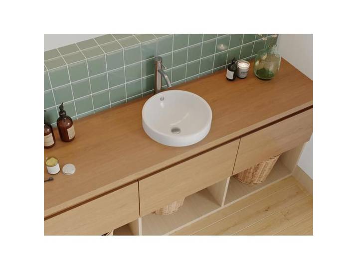 Vasque de salle de bain semi-encastrée ronde en céramique - 46 cm - Blanc - CATONAC II