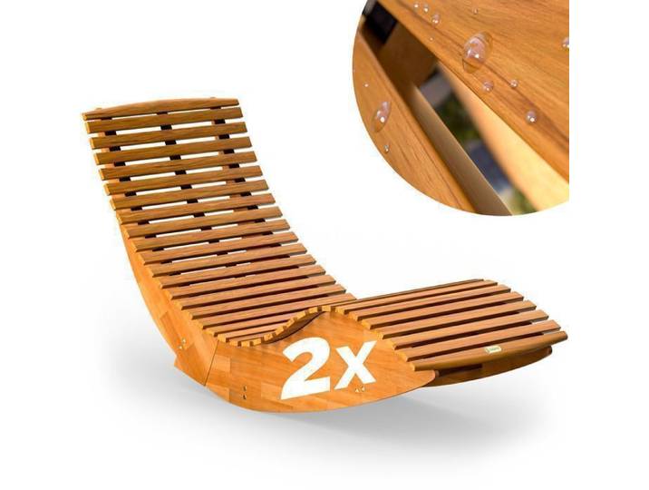 Lot de 2x Chaises Longues de jardin CASARIA® Bois d'acacia certifié FSC à Bascule Fonction pliable - Transat Bain de Soleil