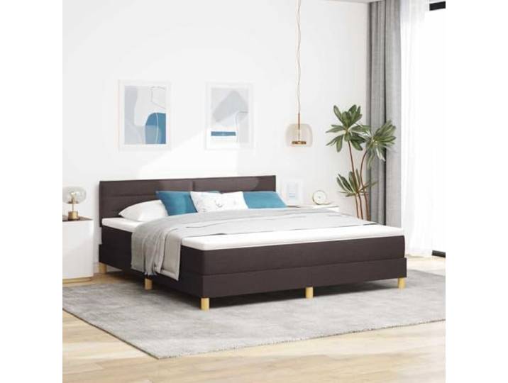 Bett Quelle LED Dunkelbraun 180 x 200 cm Stoff Holztechnik, Kiefer massiv, Polyester, Taschenfedern, Schaumstoff, belüftete Latten, USB-Anschluss, Kopfteil