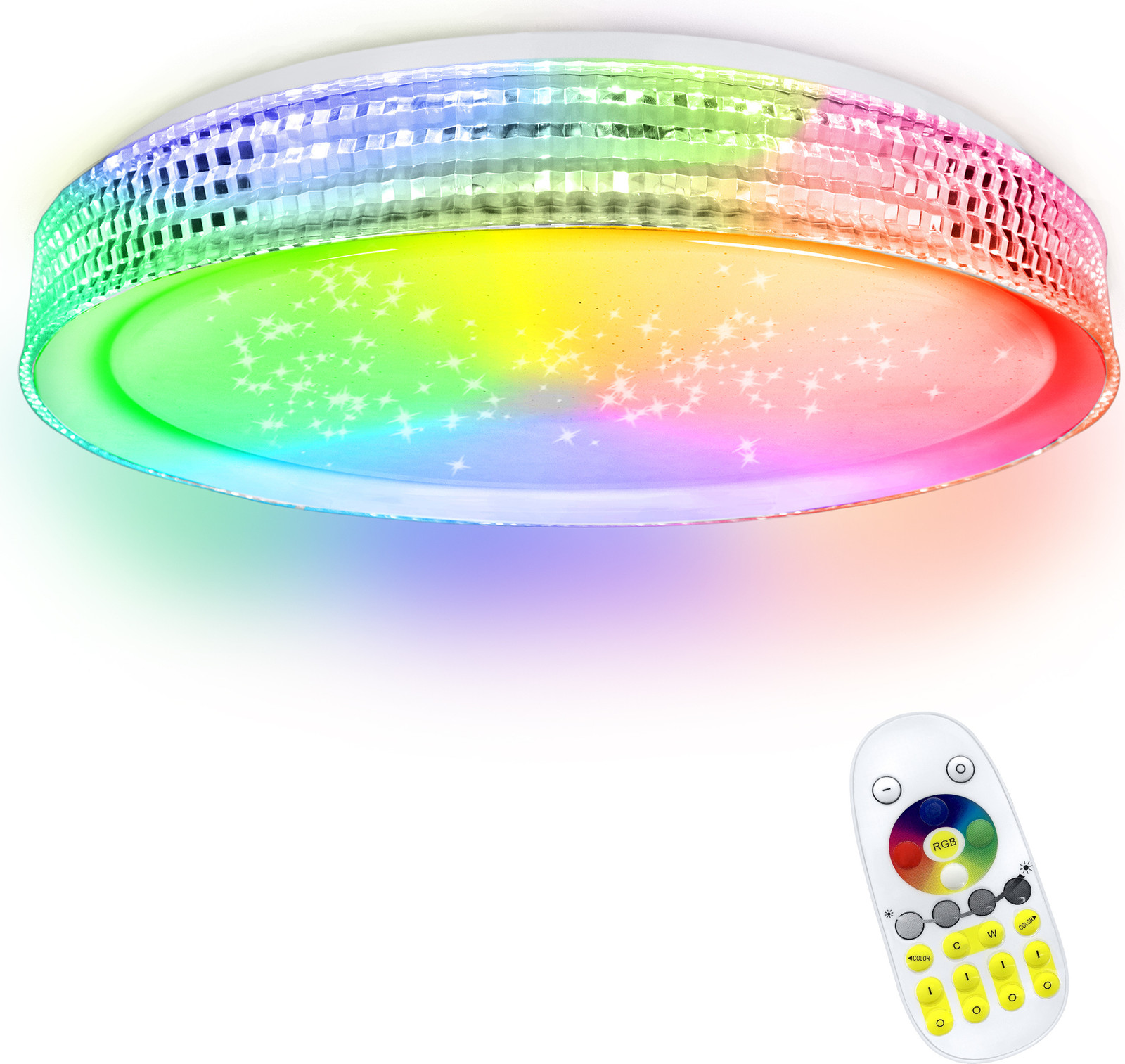 UISEBRT LED Plafondlamp Sterrenhemel Effect, 60W, RGB, Dimbaar, Ø50 cm, Rond, voor Slaapkamer, Woonkamer of Keuken