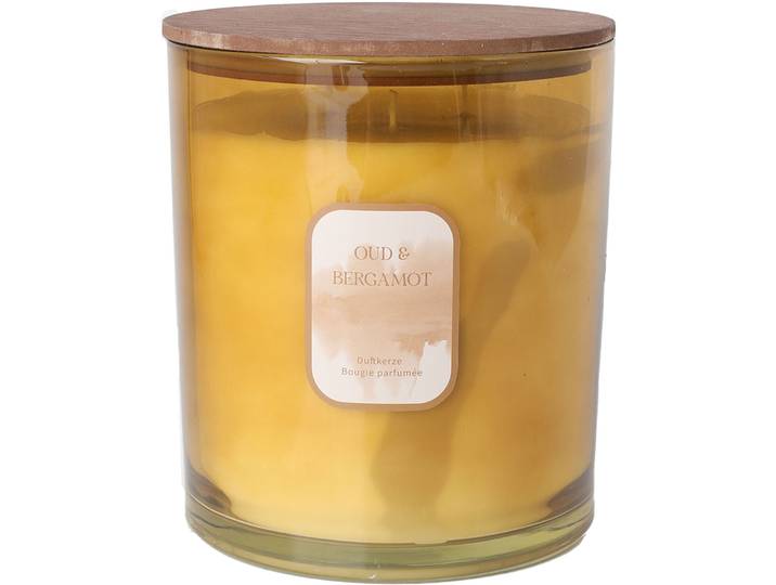 Duftkerze Oud&Bergamot D16x18cm braun, Brenndauer 60h - Material: Glas, Holz - Duftkerze