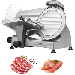 VEVOR Kommerzieller Fleischschneider Allesschneider 340 W, Elektrische Aufschnittmaschine Lebensmittelschneider mit 25,4 cm-Kohlenstoffstahlklinge, 0–15 mm Einstellbare Dicke für Fleisch, Käse, Gemüse