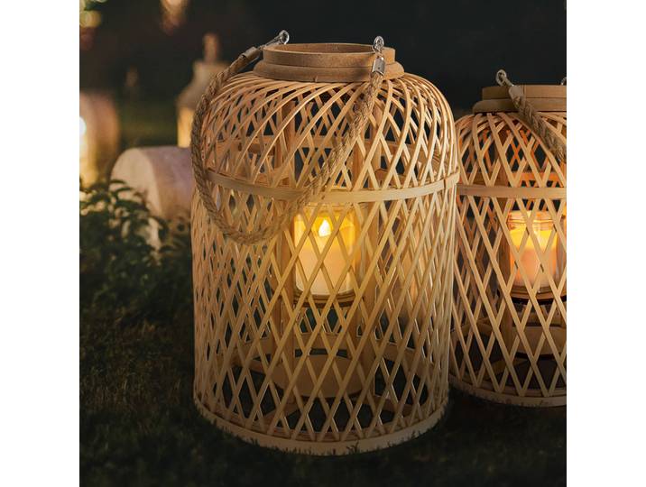 Näve LED-Solarlaterne Korb, Bambus, Höhe 38 cm, natur Korb, Holz hell, Bambus, Solarleuchte