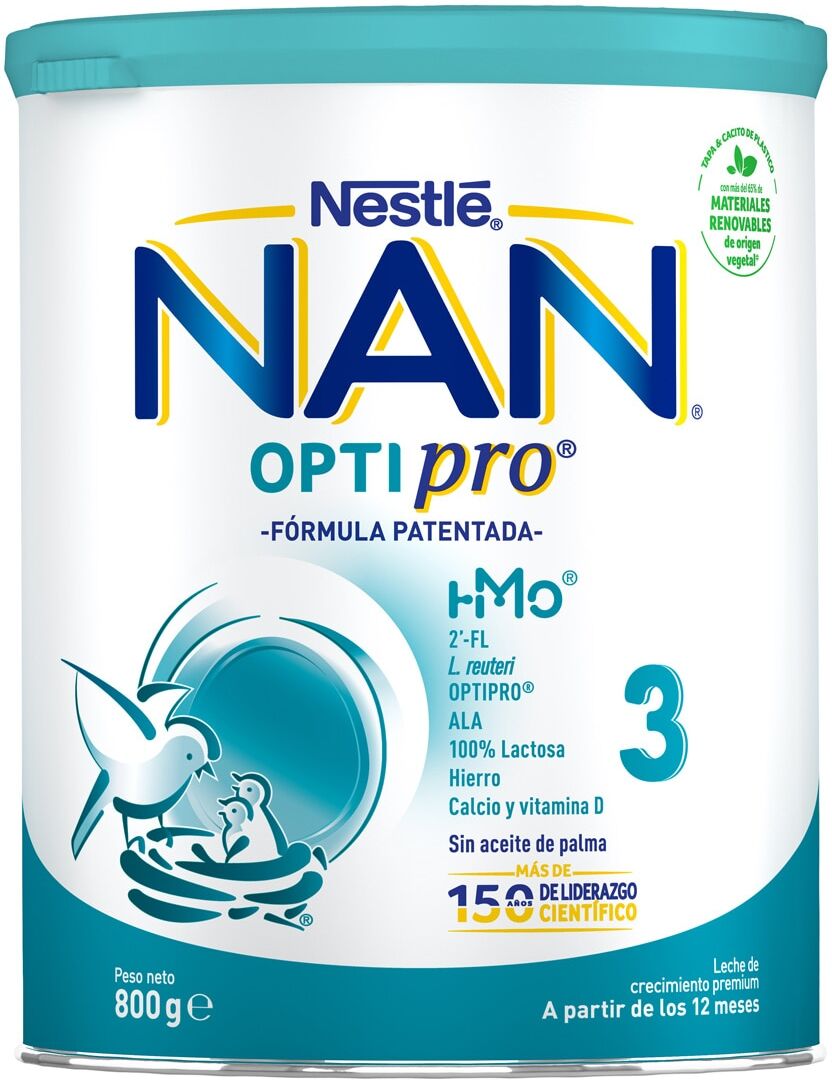 Nestle Leche de Crecimiento Nan Optipro 3 en polvo 12 a 18 meses 800 g Nestlé.