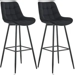DELUKE® Barhocker 2er Set SYDNEY - Schwarz, Samt | Barhocker mit Lehne Barstuhl Tresenhocker Tresenstuhl Kneipenhocker Kneipenstuhl