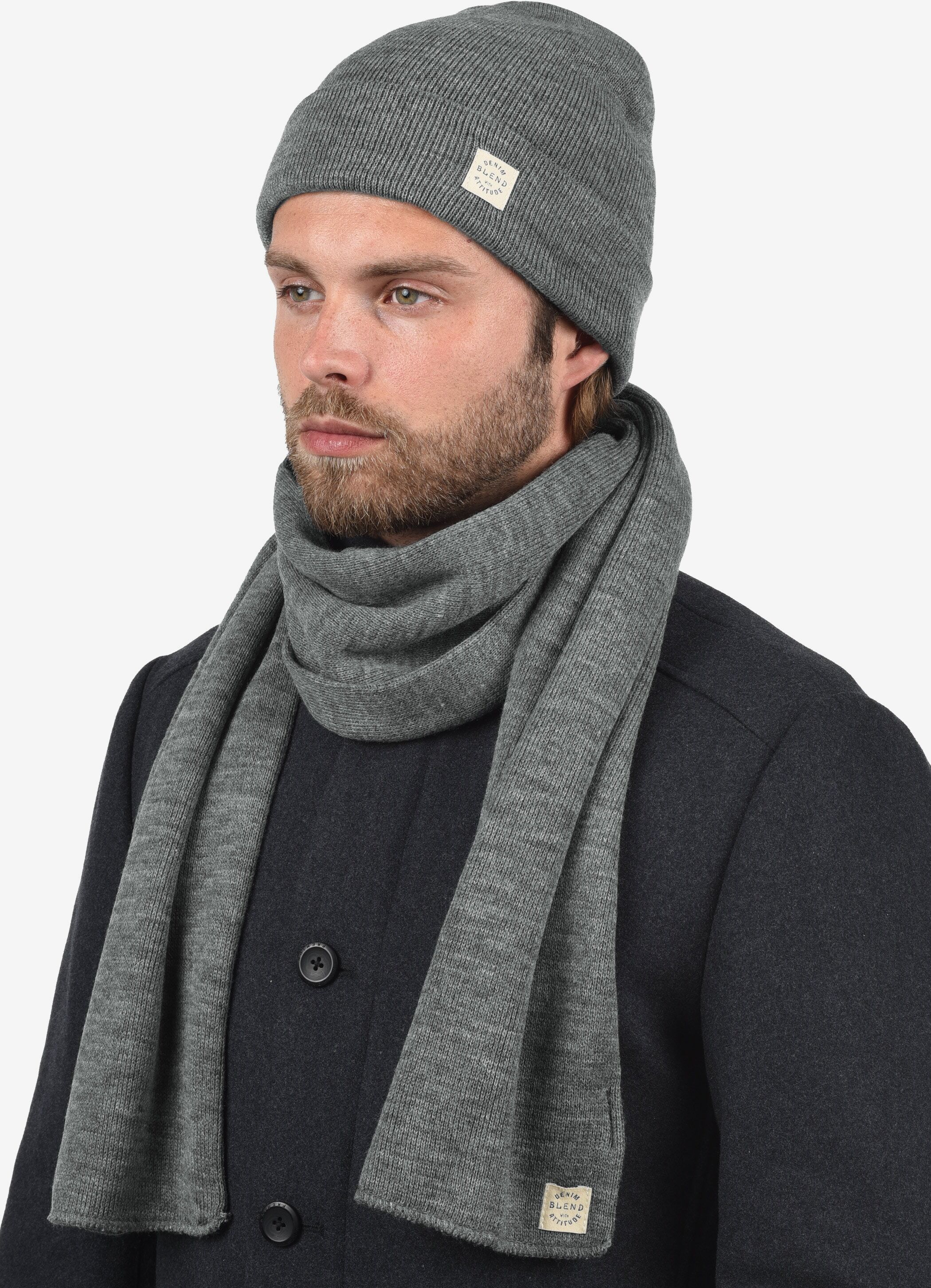 Strickschal BLEND "Strickschal BHScar", Herren, Gr. one, grau (zink mix), Obermaterial: 100% Polyacryl PAN., Modetücher Strickschal