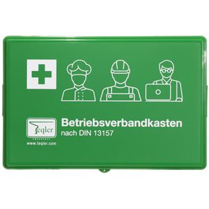 Teqler Verbandskasten Betriebsverbandkasten, DIN 13157, für Betriebe & Zuhause, aus Kunststoff, grün