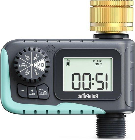 RainPoint Irrigatiecomputer Gazon - Automatische Watertimer voor Tuinslang met Messing Waterinlaat - Zwart - Hoogte: 117 cm