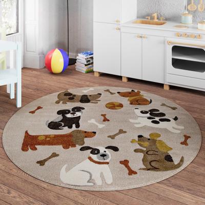 Kinderteppich SMART KIDS "Rocky & Friends", beige (sand,beige,braun), H:10mm Ø:120cm, Polypropylen, Teppiche, Kinderteppich, Moderner Spielteppich, strapazierfähig, pflegeleicht, Konturenschnitt