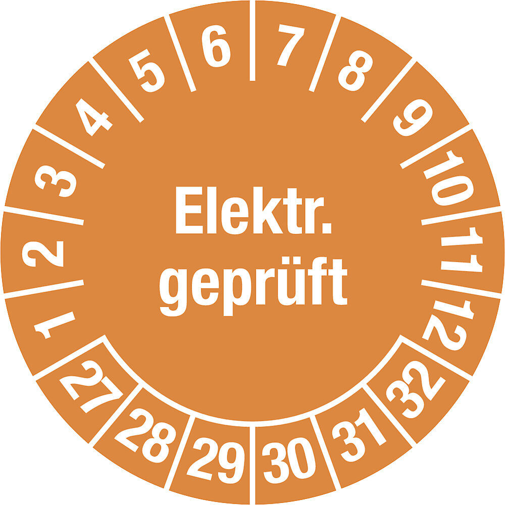 kaiserkraft Elektr. geprüft, Dokumentenfolie, Ø 30 mm, VE 10 Stk, 27 - 32, orange