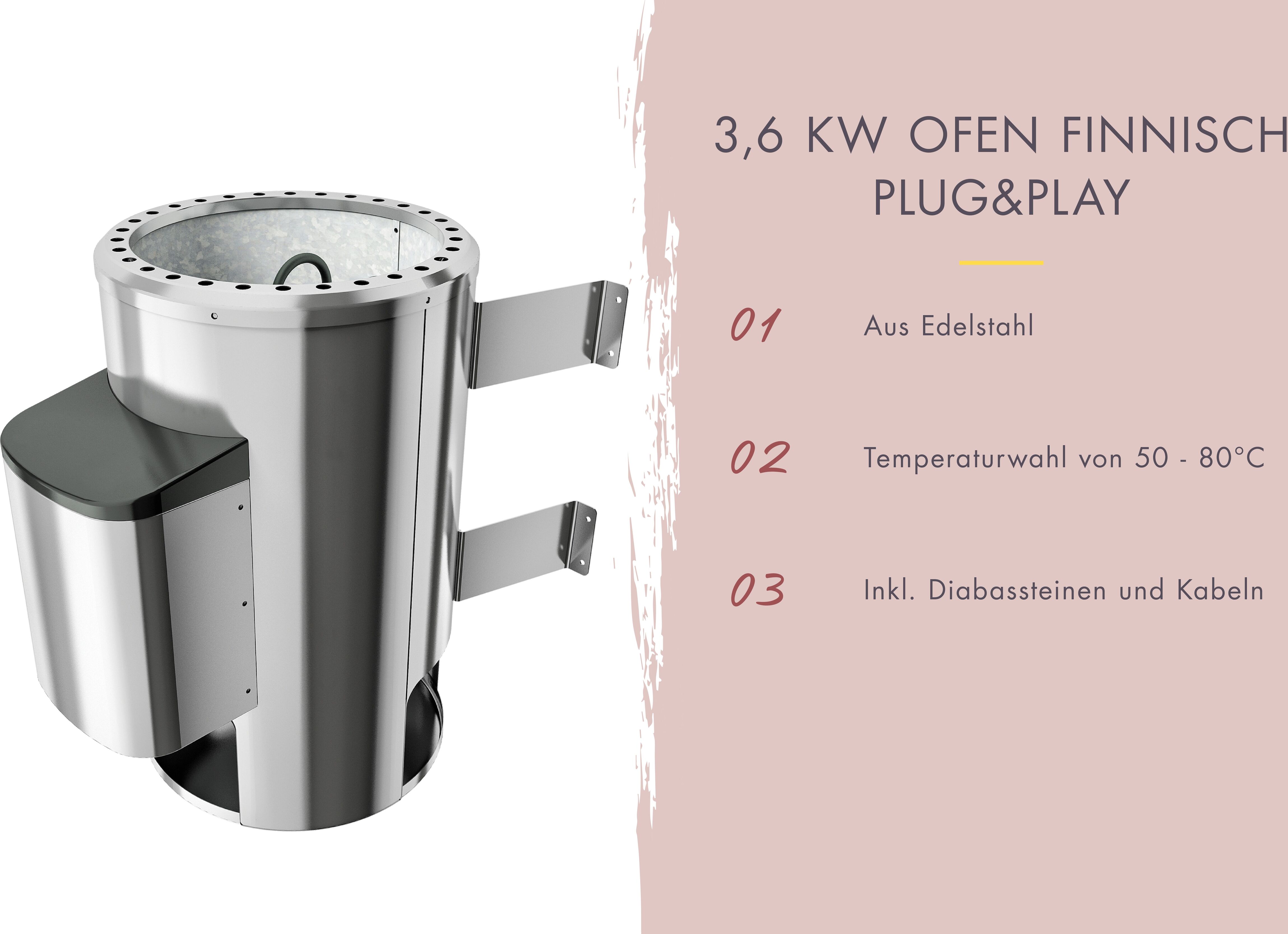 Sauna KARIBU "Swantje", beige (naturbelassen), Saunaofen, externe Steuerung, 3,6 kW, Saunen, Ofen 3,6 kW externe Strg.easy