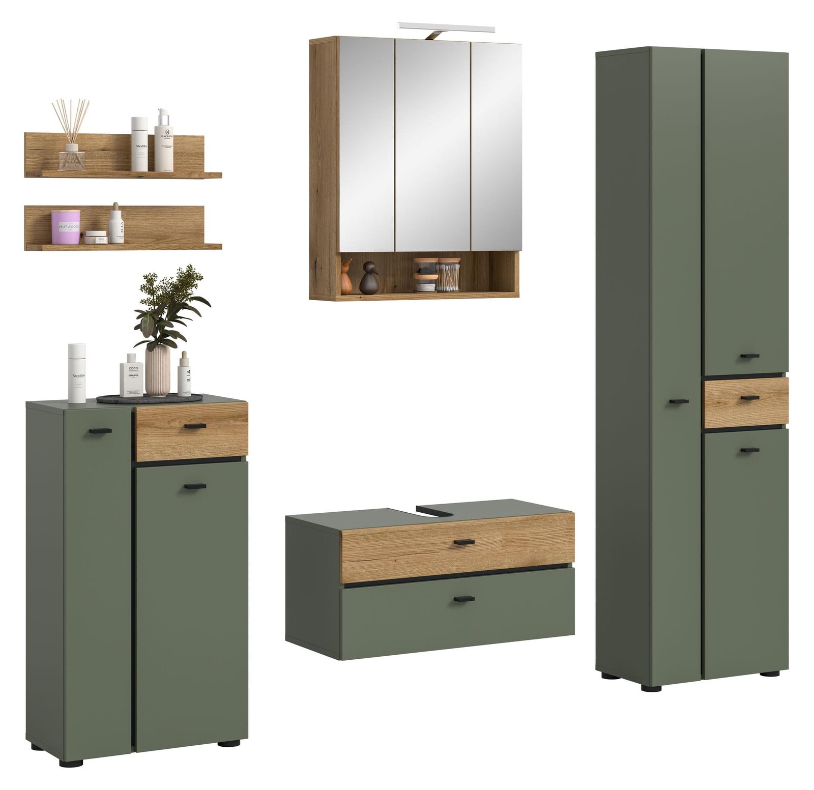 Xonox Badkamercombinatie met LED-verlichting, Groen, B/D/H: 207 x 191 x 35 cm