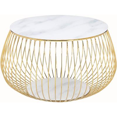Couchtisch SALESFEVER "Coffeetable: Stilvolle Wohnzimmer-Ergänzung", weiß (gold, weiß, gold, weiß), B:72cm H:42cm T:72cm, Metall, Glas, Tische, Couchtisch, Kristallklare Eleganz mit Marmoroptik, rosegoldfarben