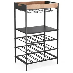Weinregal Isaac aus Metall und Rubberwood, klassisch, schwarz, Platz für 15 Flaschen