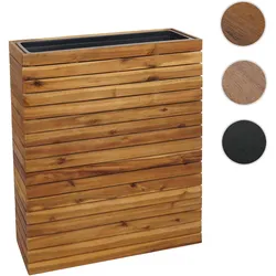 Pflanzkasten HWC-L21, Hochbeet Pflanzkübel Blumentopf, eckig 77x63x23cm Outdoor Akazie Holz FSC®-zertifiziert ~ braun