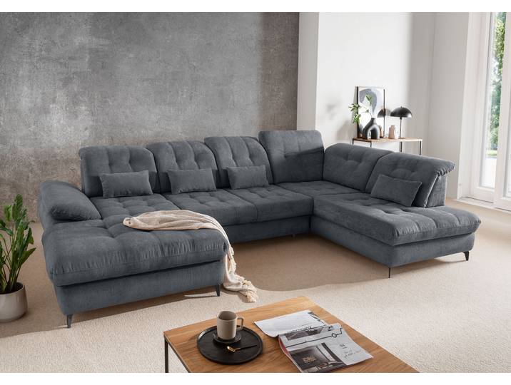 Ecksofa HOME AFFAIRE Delphino, Multifunktionen, 358 x 216 cm, modern & bequem , grau (anthrazit), B:358cm T:216cm, 100% Polyester, Sofas, Ecksofa, Microfaser, L-Form, Bettfunktion, Nierenkissen, Verstellungen