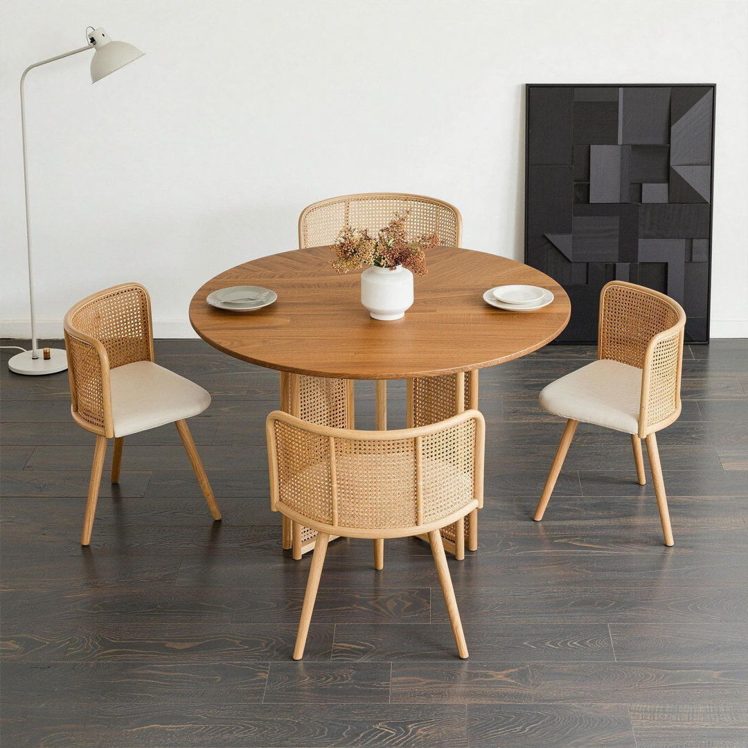 Bloomsbury Market 120cm Round Dining Table with Rattan Dining Chairs Brown 4 Chair
