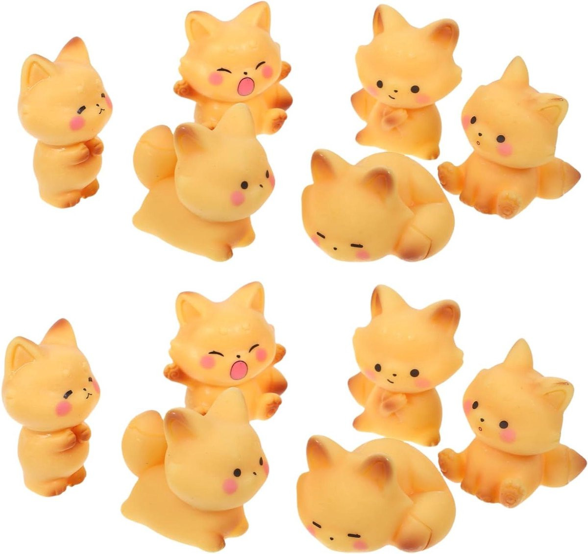 Set van 12 Mini Vosjes Beeldjes voor Tuin Decoratie en Tafeldecoratie - Oranje