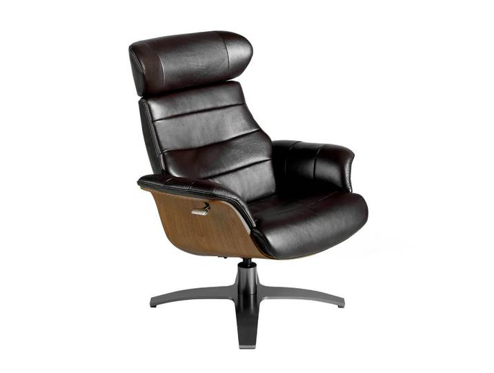 Angel Cerda Drehbarer Relaxsessel aus schokobraunem Leder, Modell 5034, Braun, Echtholz,Nussbaum, Essen/Getränk, Füllung: Polyurethan (PUR),Polyurethan (PUR),Polyurethan (Pur), Freiform,Freiform, Sternfuß, 80x100x84 cm, Wohnzimmer, Sessel, Relaxsessel