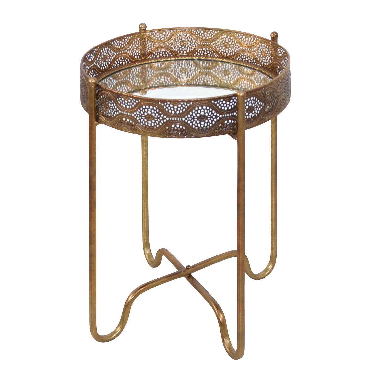 home24 Bijzettafel Kalubbe II rond met glazen blad en metalen onderstel, goud