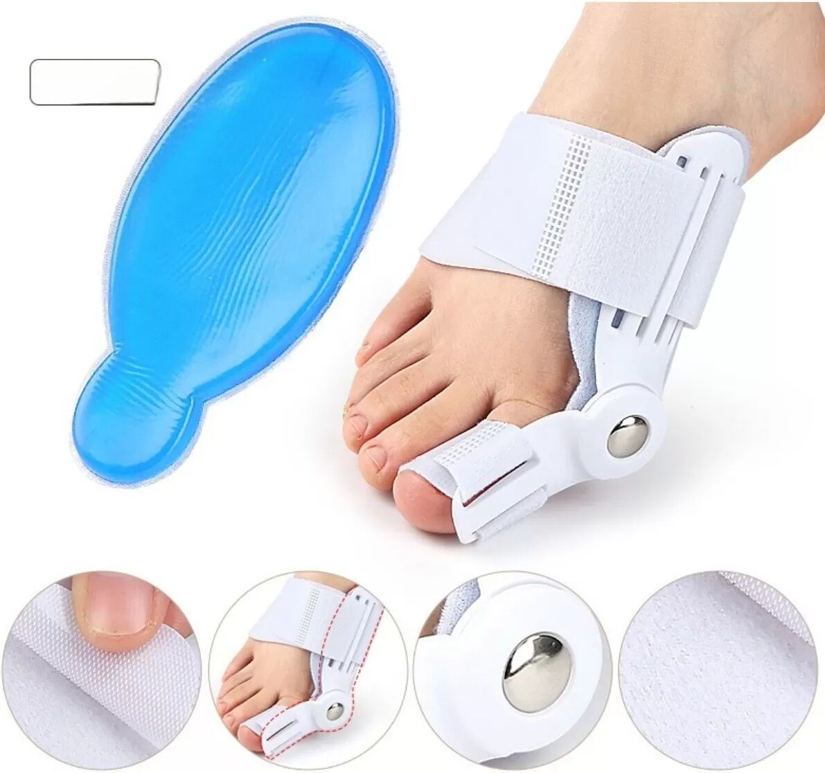 INF Tag- und Nacht-Ballenorthese - Klett-Zehentrenner und Hallux-Valgus-Schiene, Weiß, PC+Nylon+PU