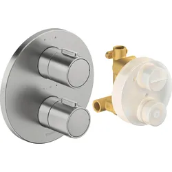 Duravit Thermostatarmaturen Thermostat Unterputzmodell Set, runde Rosette, 2 Verbraucher, 24 l/min, TH4200008070, Farbe: Edelstahl gebürstet