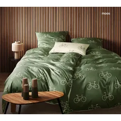 Elegante Mako-Satin Bettwäsche Velo - 155x220 cm + 40x80 cm	moos