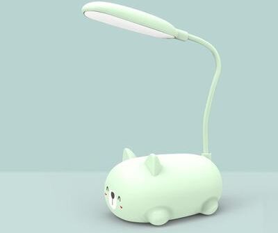 Everyday Crate Cartoon Cat LED Desk Lamp Eye Protection, USB Rechargeable green