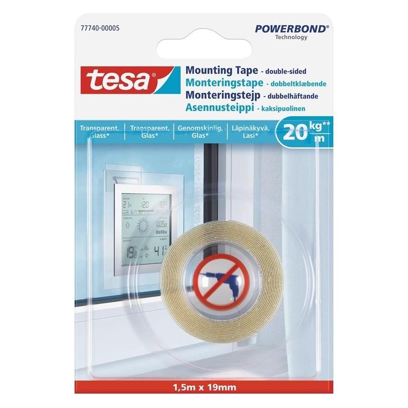 tesa TAPE DOUBLE-SIDE 1.5MX19MM TRANS FOR WIN (19 mm) (77740-00005-00)