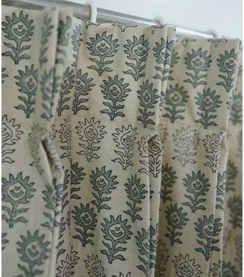 Fabdivine Block Print Linen Drape Pinch Pleat Curtain Panel Window Coverings Cottage Floral Treatments, Surajmukhi