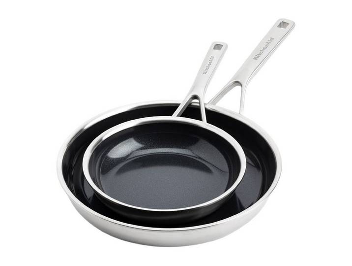 KitchenAid Pfannen-Set Multi-Ply Stainless Steel Non-Stick (CC006066-001), Edelstahl, Edelstahl-Bratpfannen-Set 20cm und 28cm, Spülmaschinengeeignet