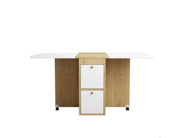 Ensemble table à manger – table pliante et extensible avec 4 tabourets – blanc et chêne