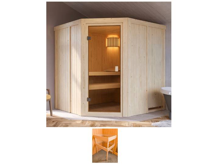 Sauna KARIBU Bodo , beige (natur), (ohne Ofen), Saunen, Sauna
