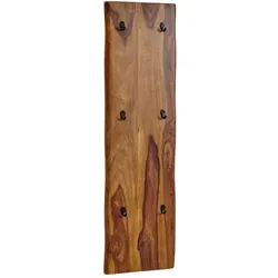 Wandgarderobe aus Sheesham Massivholz und Metall, Natürliche Baumkanten, 6 stabilen Haken. 40x7x140 cm | Kadima Design