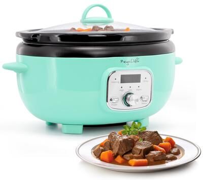 MegaChef 3.5 Liter Digital Display Electric Slow Cooker in Teal