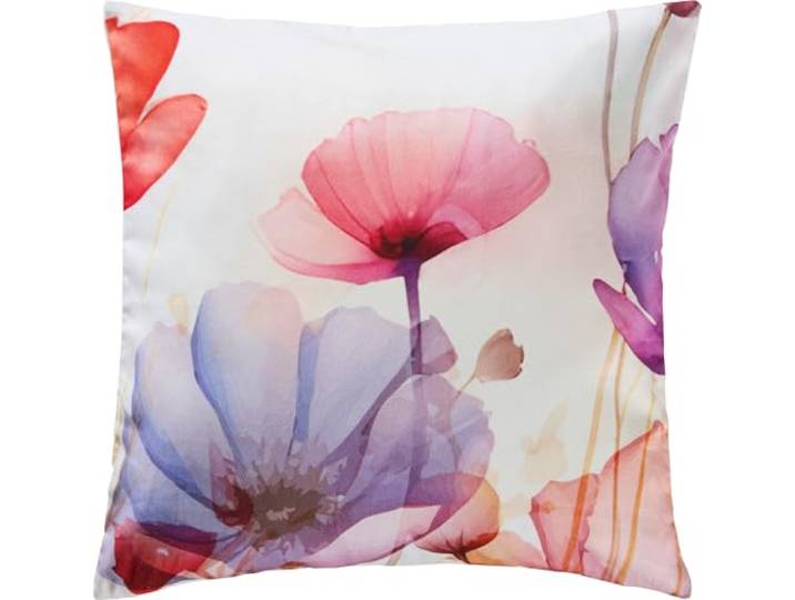Erwin Müller Mako-Satin Kuschelkissenbezug Mohnblume Aquarell-Stil bunt Größe 40x40 cm - seidig weiche Qualität, temperaturausgleichend, mit Reißverschluss