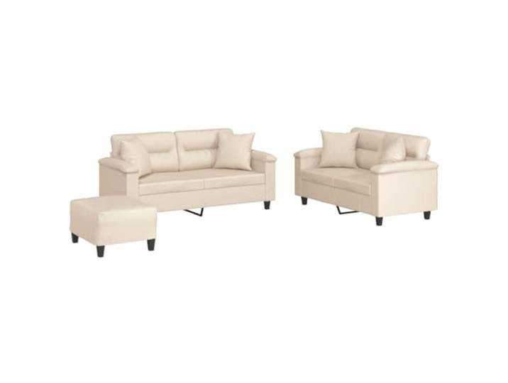 Todiikf 3-TLG. Sofagarnitur mit Kissen Beige Mikrofaser Couch Set Komfortable Polstergruppe fürs Wohnzimmer mit pflegeleichtem Mikrofaserbezug, stabilem Gestell und Hockerelement.