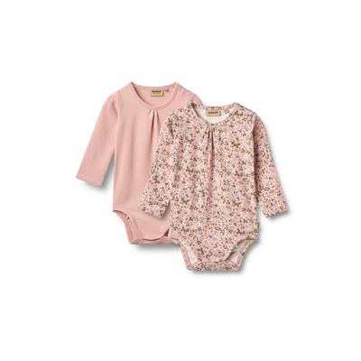 Blusenbody WHEAT "WHEAT 2 Body L/S Liv", Mädchen, Gr. 92, rosa (rose powder flowers), 95% Baumwolle, 5% Elasthan, Bodys