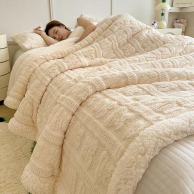 Shop Station Luxury Coral Fleece Blanket Thick Faux Lamb Wool Jacquard Winter Throw For Bed & Sofa white 39.37 59.06 In