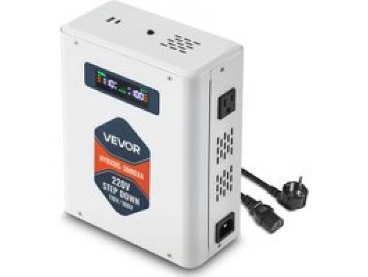 VEVOR Transformateur 220 V à 110 V, Transformateur de Tension Abaisseur 3000 VA, avec 2 Prises Américaines, Sortie USB, Écran LCD, Protection Contre Surcharges Surintensités, pour Appareils 110 V