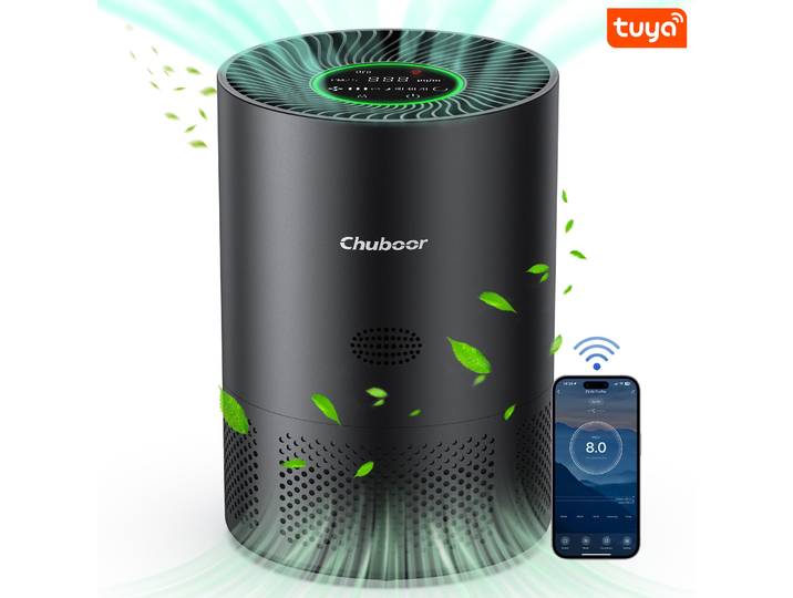 Purificateur d'air domestique avec filtre HEPA H13 (True HEPA) pour chambre, cuisine et salle de bain – Élimine fumée, poussière, pollen et odeurs – CADR de 185 m³/h – Compatible avec l'application